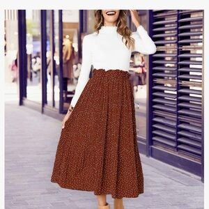 EXLURA Womens High Waist Polka Dot Pleated Skirt Midi Swing Skirt with Pockets